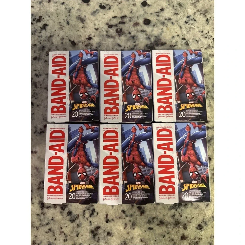 6 Boxes Band-Aid Brand 120 Adhesive Bandages Marvel Spiderman Assorted Sizes